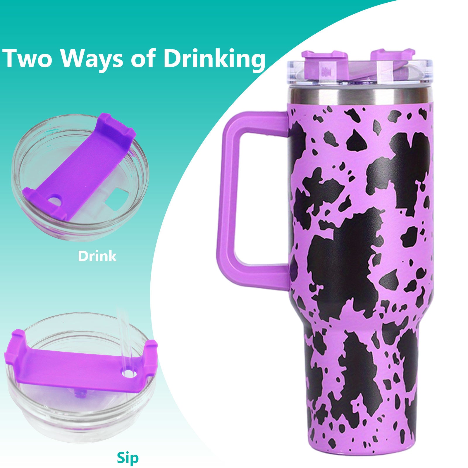 Portable 40oz Water Bottle - 5D Cow print Insulated Tumbler for Outdoor Sports & Travel - Awesome Marketplace