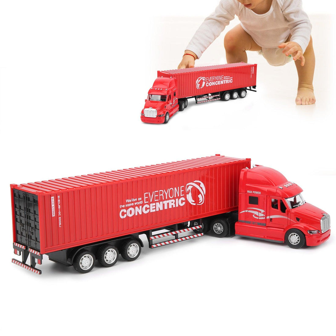 Alloy Simulation Container Car Model Children Kid Pull Back Car Toy with Sound Light(Red )in USA to USA