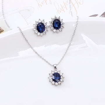 Sapphire Necklace Suit Fashion SUNFLOWER Zircon Stud Earrings