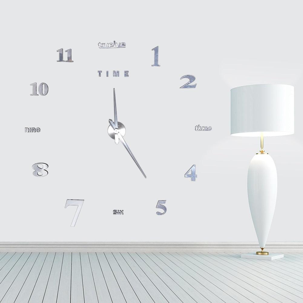 Modern DIY Large Wall Clock Kit 3D Mirror Surface Sticker for Home Office Room