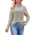 European And American Brushed Sunken Stripe Knitted Turtleneck Side Button Women's Top - Awesome Marketplace