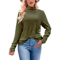 European And American Brushed Sunken Stripe Knitted Turtleneck Side Button Women's Top - Awesome Marketplace