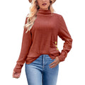 European And American Brushed Sunken Stripe Knitted Turtleneck Side Button Women's Top - Awesome Marketplace