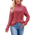 European And American Brushed Sunken Stripe Knitted Turtleneck Side Button Women's Top - Awesome Marketplace