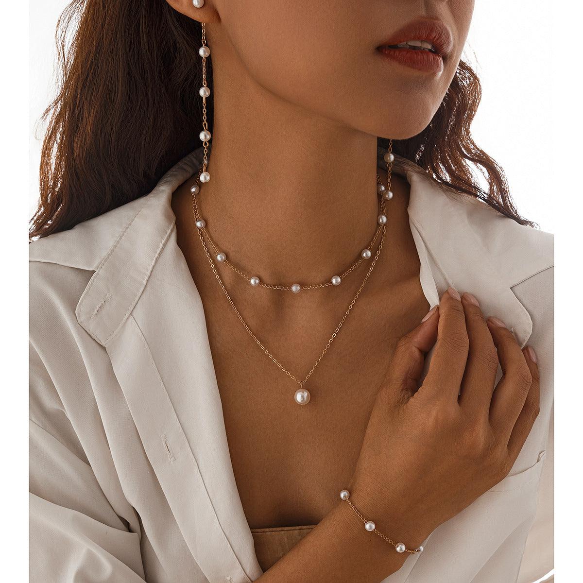 Fashion Pearl Cross Chain Suit Necklace - Awesome Marketplace