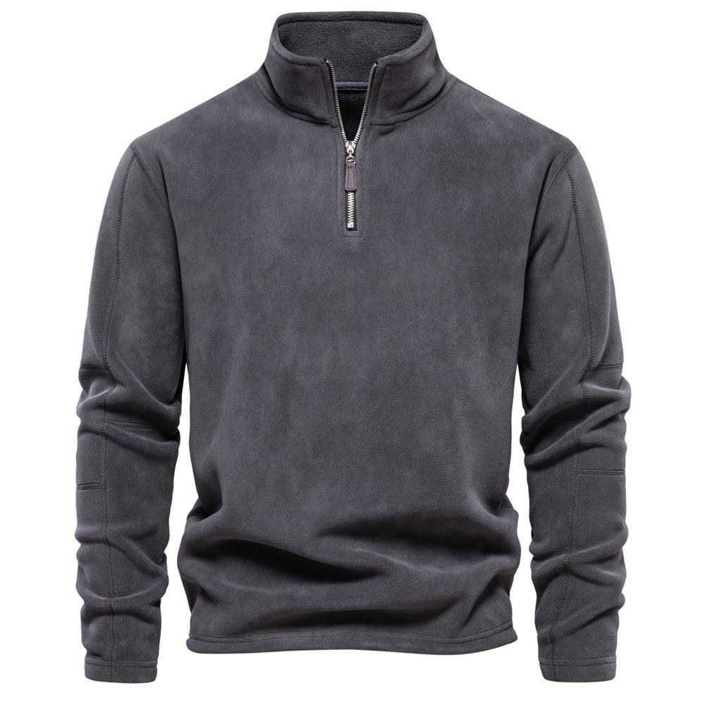 Fashion Personality Stand-collar Zippered Sweatshirt With Fleece Winter Casual Pullover Top Men's Clothing - Awesome Marketplace