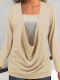 Faux Layered Sequin Long Sleeve Blouse - Awesome Marketplace