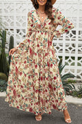 Floral Frill Trim Flounce Sleeve Plunge Maxi Dress - Awesome Marketplace