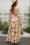 Floral Frill Trim Flounce Sleeve Plunge Maxi Dress - Awesome Marketplace