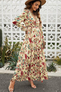 Floral Frill Trim Flounce Sleeve Plunge Maxi Dress - Awesome Marketplace