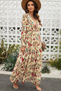 Floral Frill Trim Flounce Sleeve Plunge Maxi Dress - Awesome Marketplace