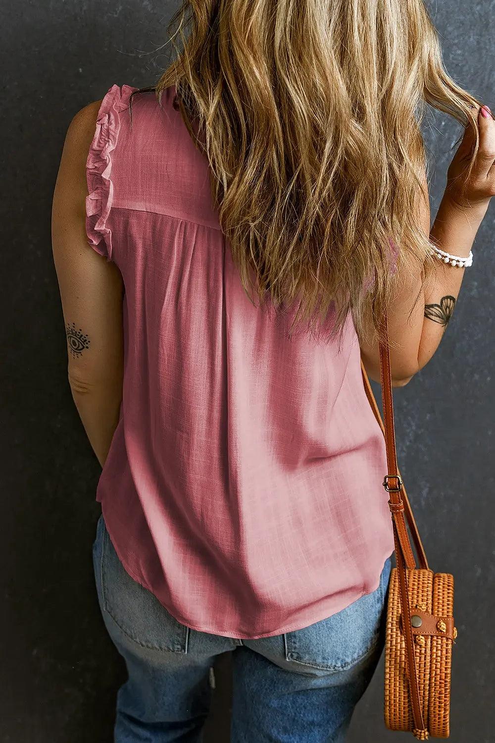 Frill Notched Sleeveless Tank Trendsi