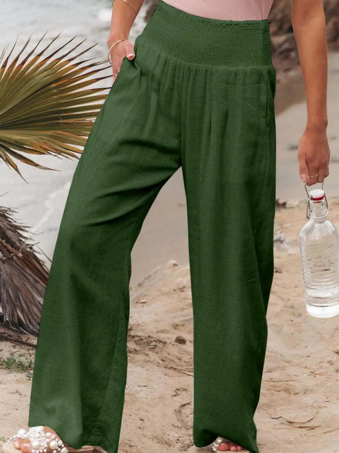 Full Size Smocked Waist Wide Leg Pants Trendsi