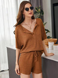 Full Size Waffle-Knit Dropped Shoulder Top and Shorts Set Trendsi