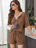 Full Size Waffle-Knit Dropped Shoulder Top and Shorts Set Trendsi