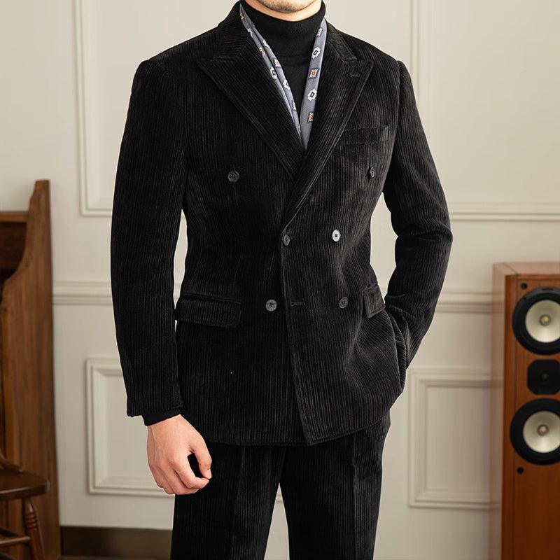 Gentleman Style Double Row Buckle Groove Bar Chenier Suit Set - Awesome Marketplace