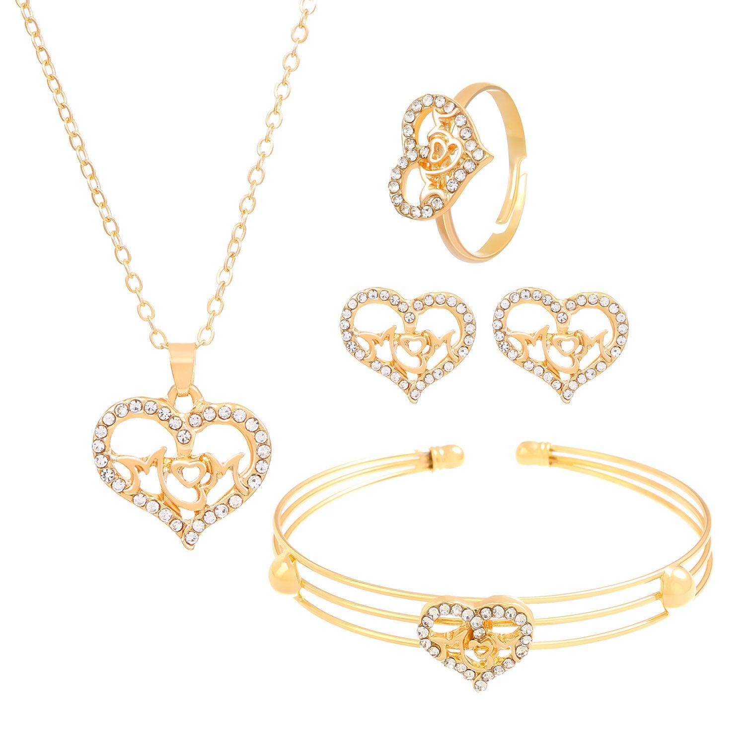 Heart-Shaped Butterfly Flower Letter Fashion Set Exquisite 4-Piece Jewelry - Awesome Marketplace