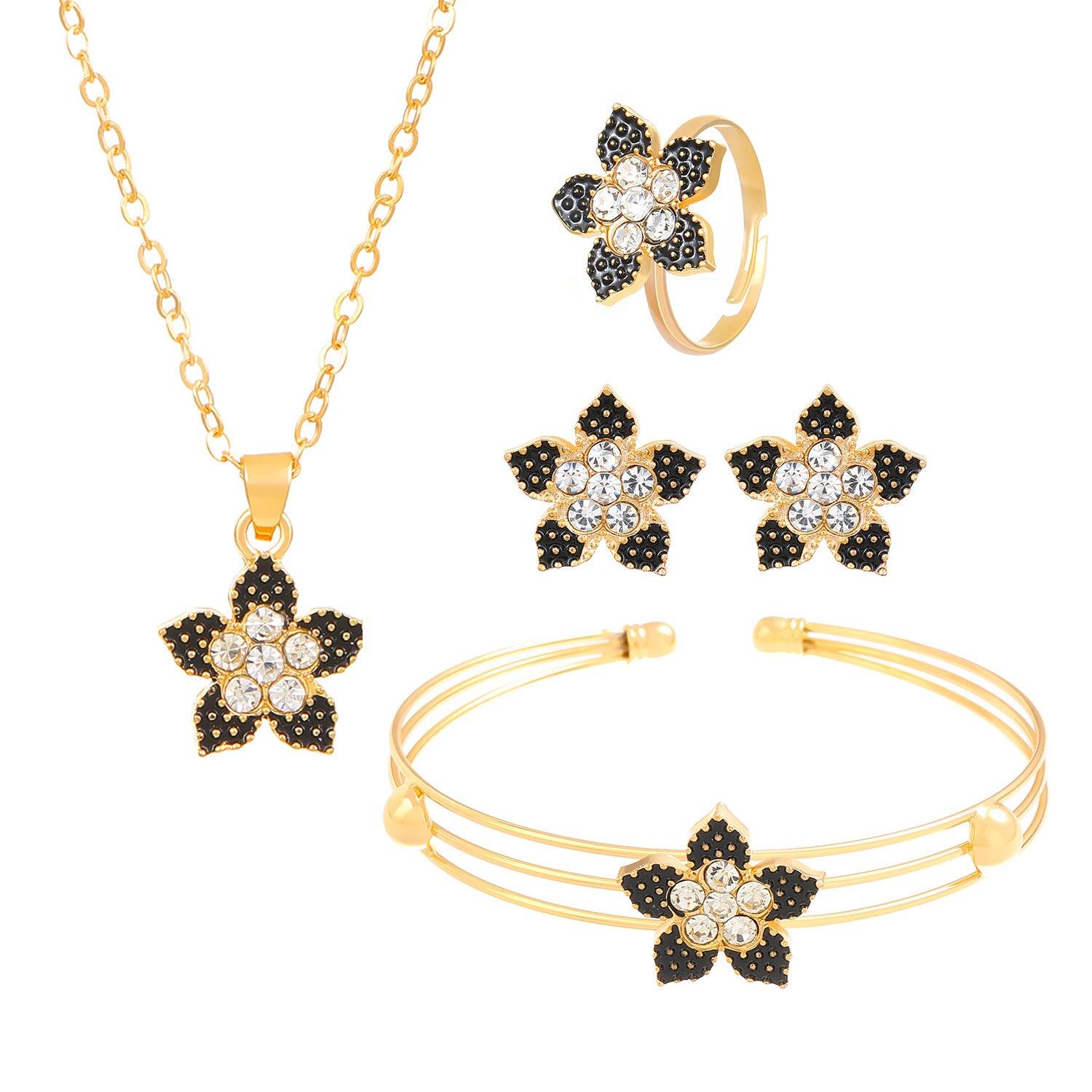 Heart-Shaped Butterfly Flower Letter Fashion Set Exquisite 4-Piece Jewelry - Awesome Marketplace