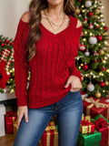 Honey Cable-Knit V-Neck Cold Shoulder Sweater - Awesome Marketplace