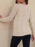 Honey Cable-Knit V-Neck Cold Shoulder Sweater - Awesome Marketplace