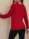 Honey Cable-Knit V-Neck Cold Shoulder Sweater - Awesome Marketplace