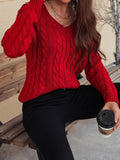 Honey Cable-Knit V-Neck Cold Shoulder Sweater - Awesome Marketplace