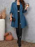 Honey Plus Size Lapel Collar Drawstring Roll-Tab Sleeve Trench Coat Trendsi