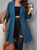 Honey Plus Size Lapel Collar Drawstring Roll-Tab Sleeve Trench Coat Trendsi