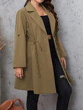 Honey Plus Size Lapel Collar Drawstring Roll-Tab Sleeve Trench Coat Trendsi