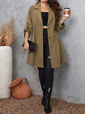 Honey Plus Size Lapel Collar Drawstring Roll-Tab Sleeve Trench Coat Trendsi