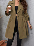 Honey Plus Size Lapel Collar Drawstring Roll-Tab Sleeve Trench Coat Trendsi