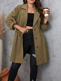 Honey Plus Size Lapel Collar Drawstring Roll-Tab Sleeve Trench Coat Trendsi