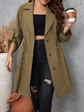 Honey Plus Size Lapel Collar Drawstring Roll-Tab Sleeve Trench Coat Trendsi