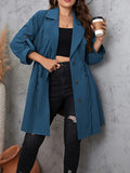 Honey Plus Size Lapel Collar Drawstring Roll-Tab Sleeve Trench Coat Trendsi