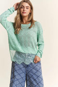 J.NNA Lace Detail Long Sleeve Knit Top Trendsi