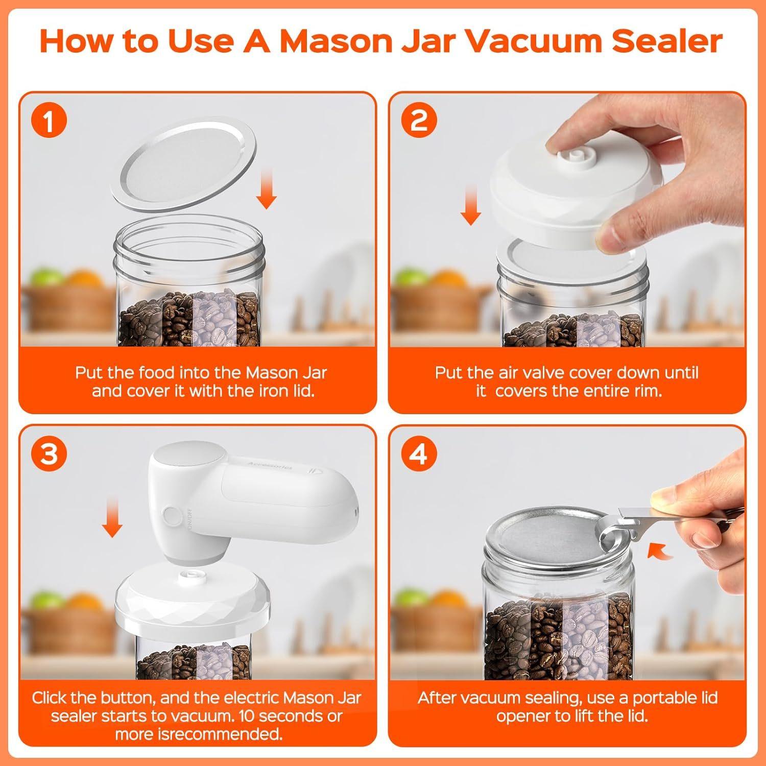 Mason Jar Vacuum Sealer Kit Portable Cordless Electric Mason Jar Vacuum Sealing Machine Food Preservation Seal Clip - Awesome Marketplace