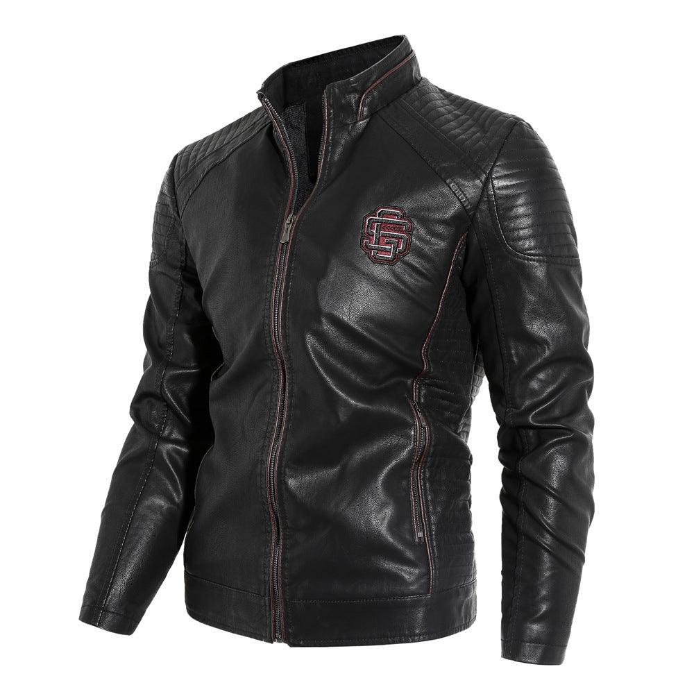 Men's Leather Jacket With Stand Collar PU Motorcycle Leather Jacket - Awesome Marketplace