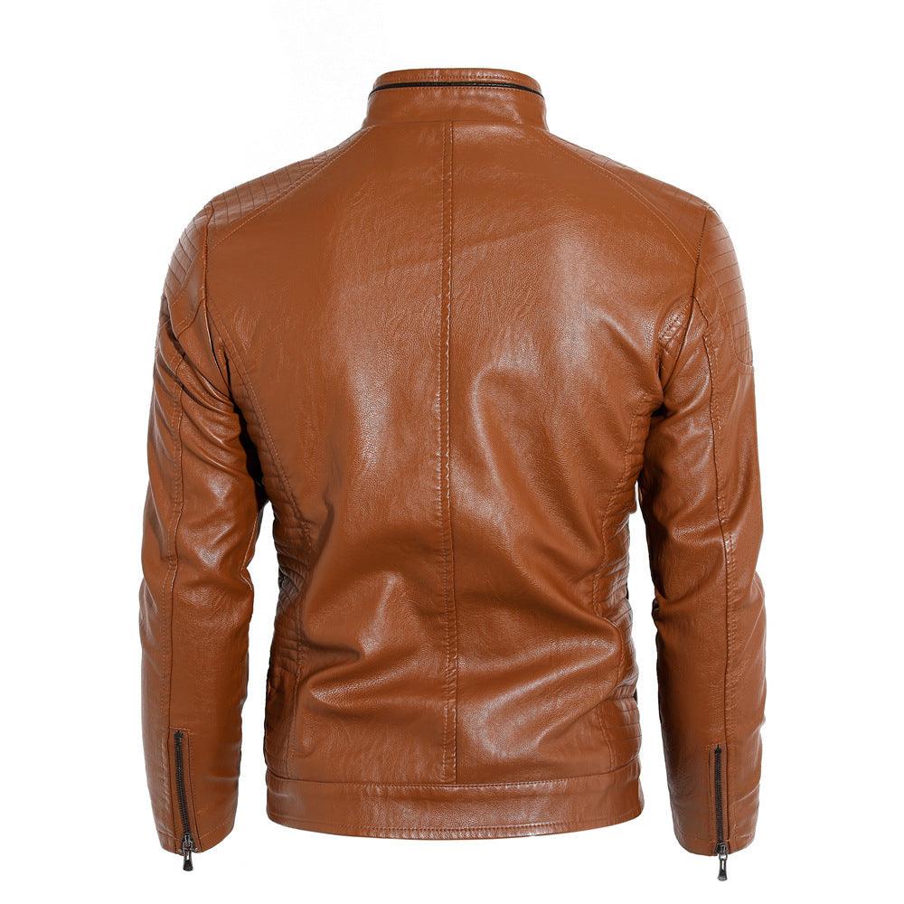 Men's Leather Jacket With Stand Collar PU Motorcycle Leather Jacket - Awesome Marketplace