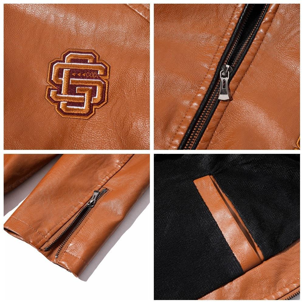 Men's Leather Jacket With Stand Collar PU Motorcycle Leather Jacket - Awesome Marketplace