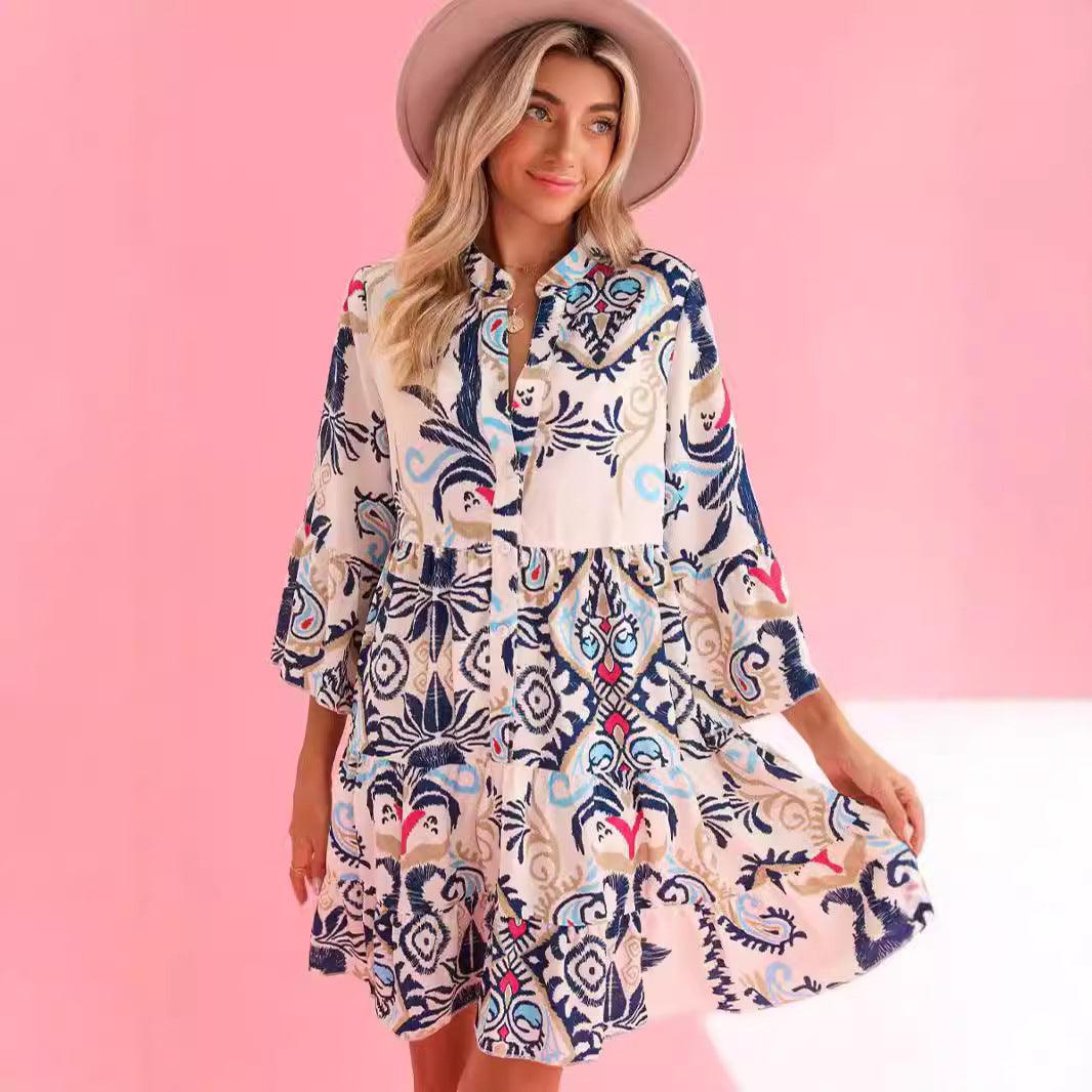 New Bohemian Style Printed Layered Mini Dress - Awesome Marketplace