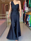 One-sleeve Knotted Slit Dress - Awesome Marketplace