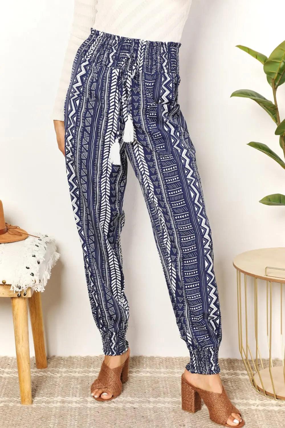 Perfee Geometric Print Tassel High-Rise Pants Trendsi