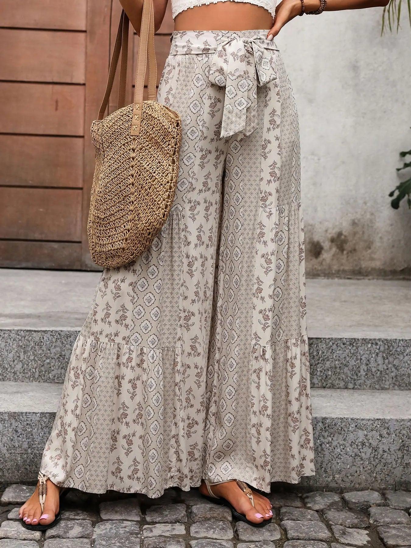 Perfee Printed Wide Leg Pants Trendsi