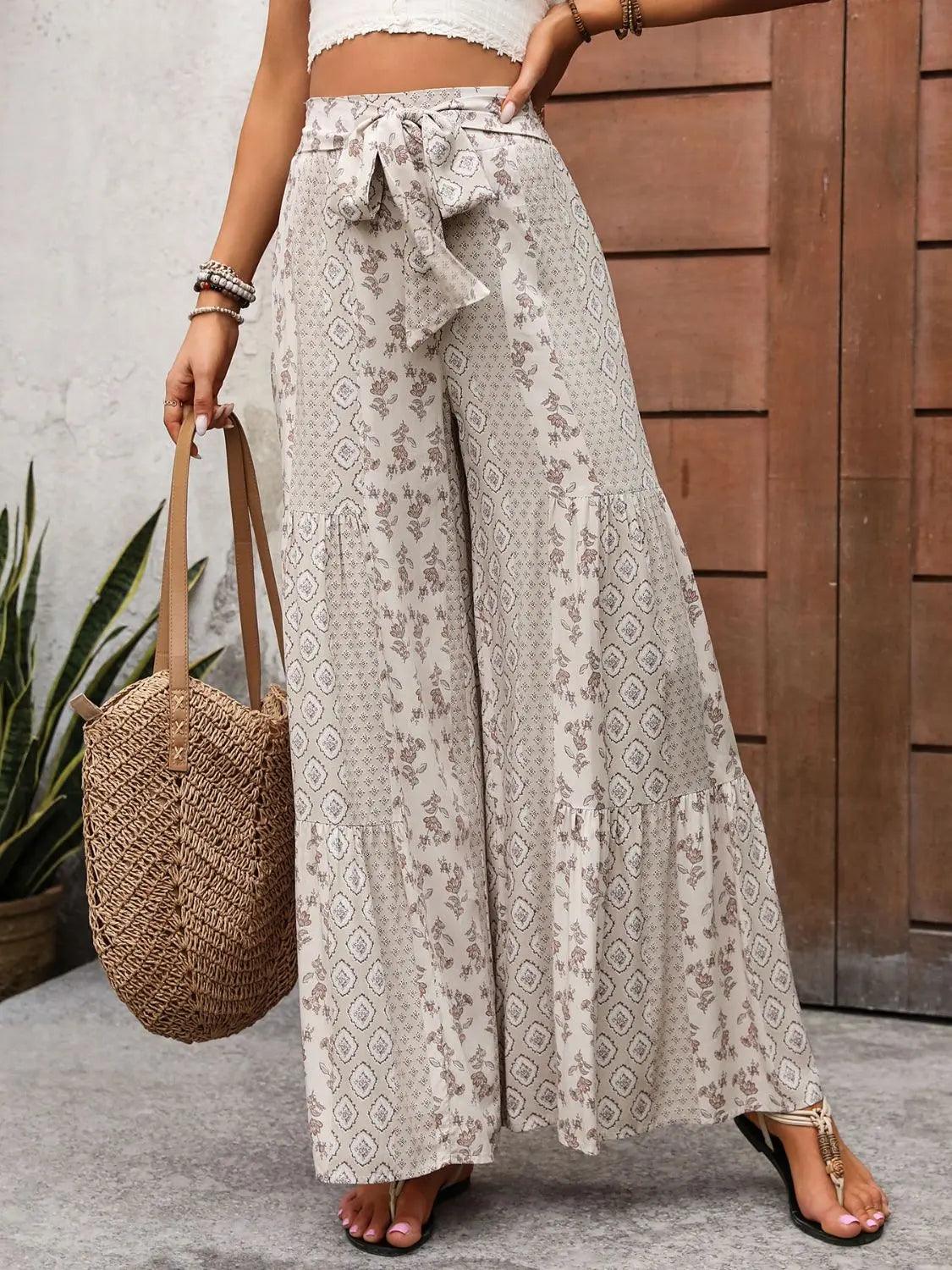 Perfee Printed Wide Leg Pants Trendsi