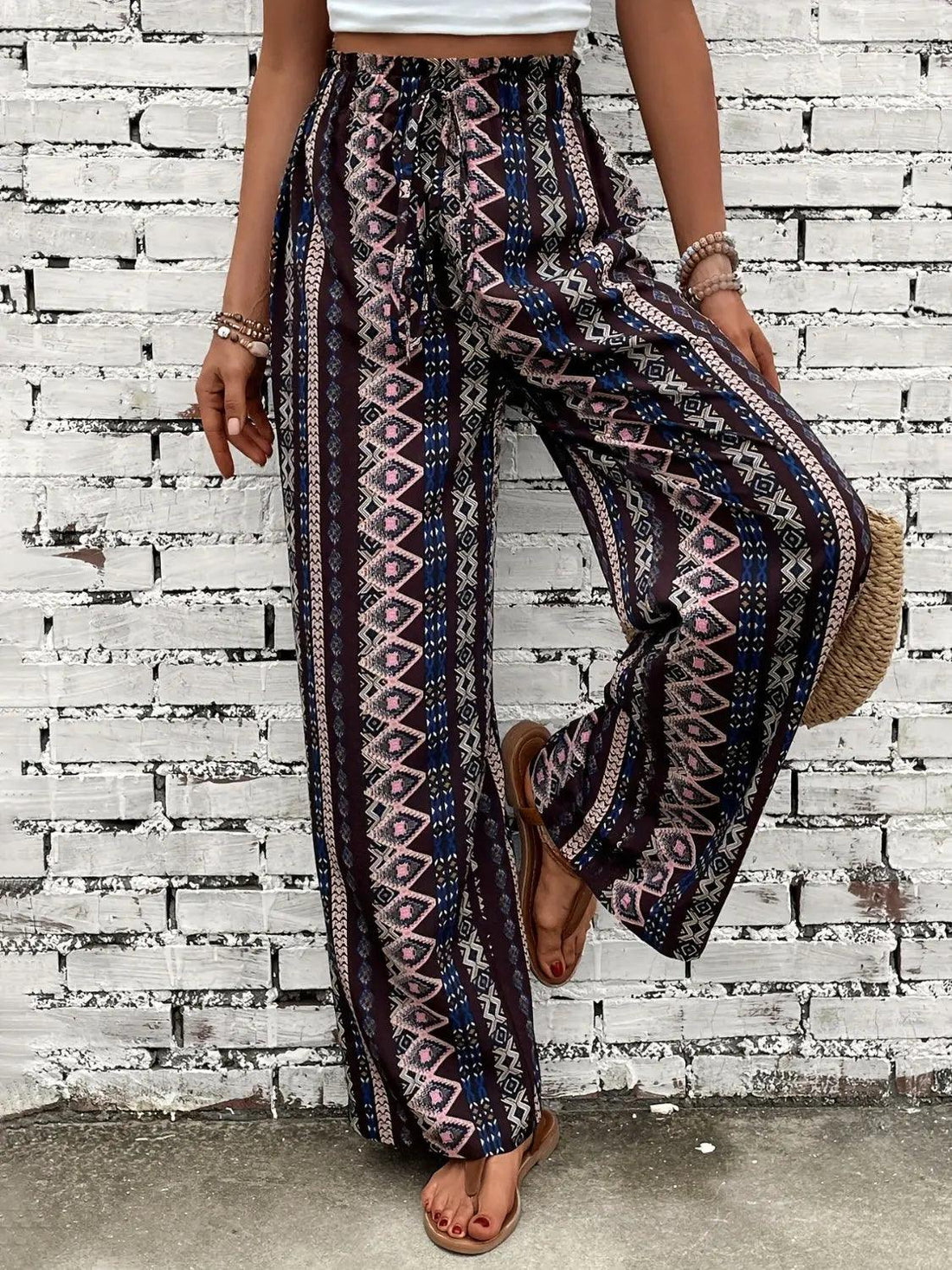 Printed High Waist Wide Leg Pants Trendsi