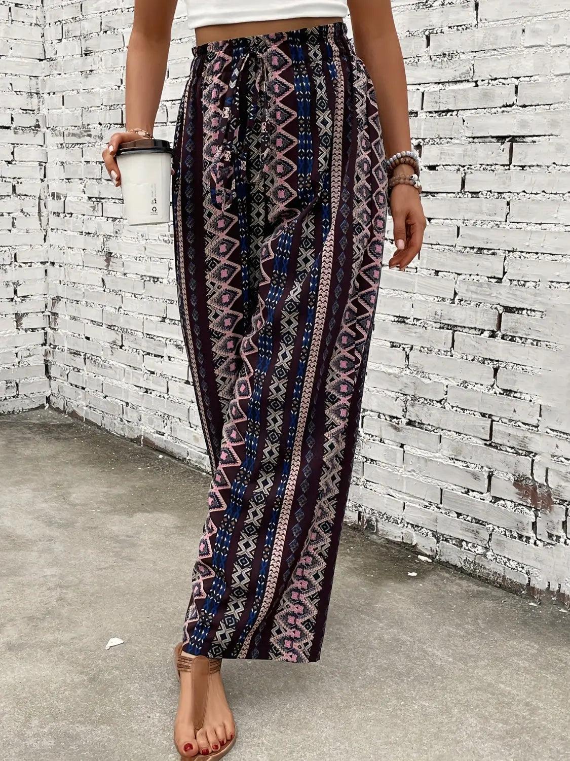 Printed High Waist Wide Leg Pants Trendsi