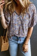 Printed Tie Neck Half Sleeve Blouse Trendsi