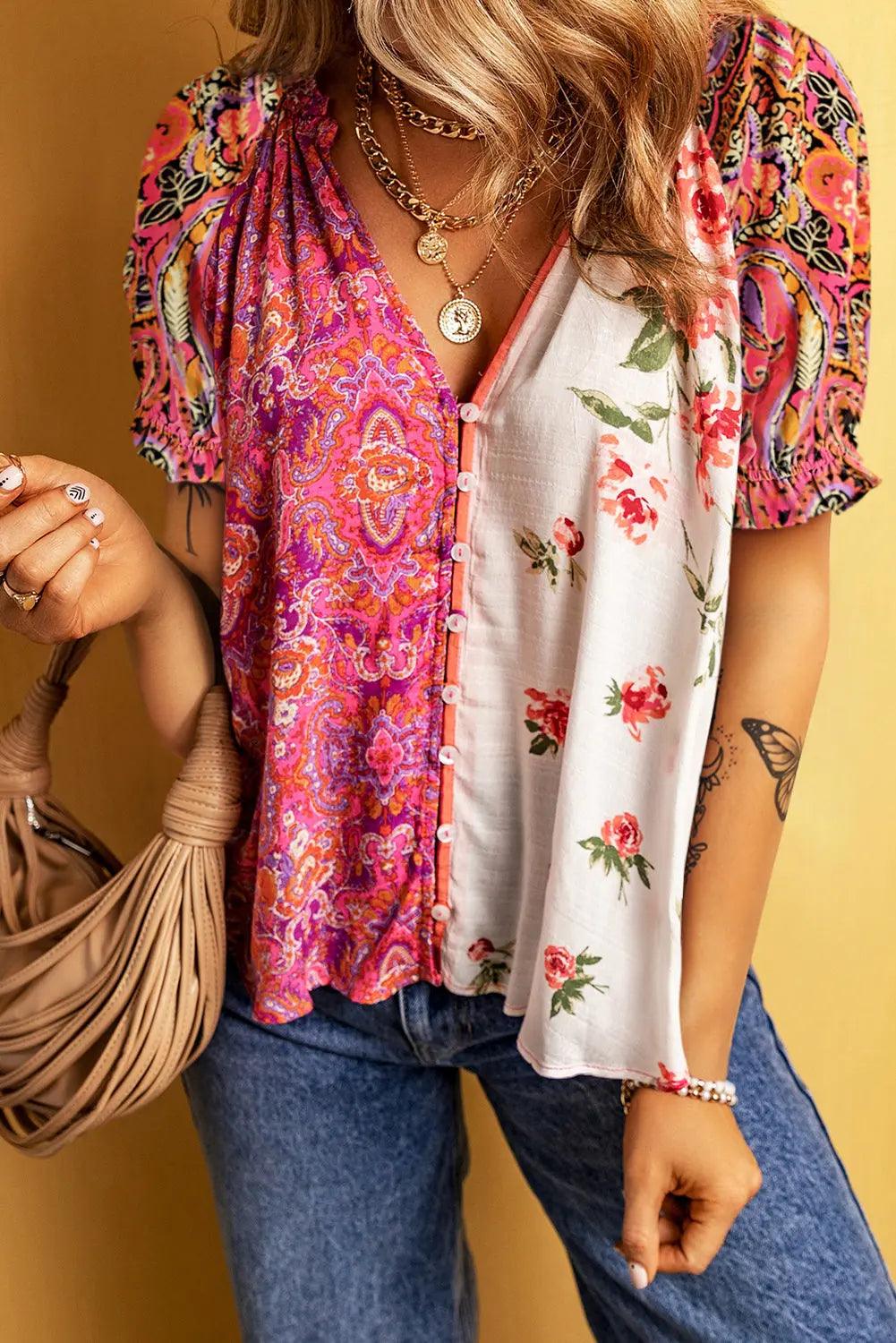 Printed v-neck tops dress