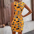 Retro Printed Lace Up Waist-tight V-neck Mid-length Dress Casual Style - Awesome Marketplace