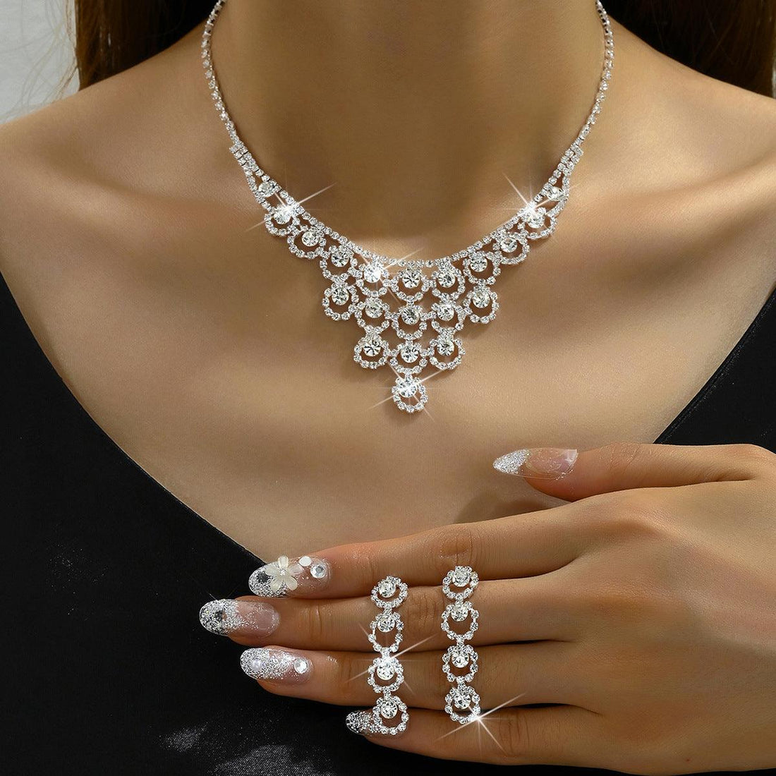 Rhinestone Necklace And Earrings Suite Women's Simple - Awesome Marketplace